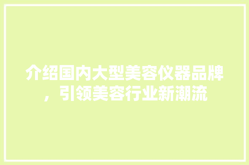 介绍国内大型美容仪器品牌，引领美容行业新潮流 综合便民