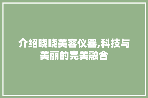 介绍晓晓美容仪器,科技与美丽的完美融合