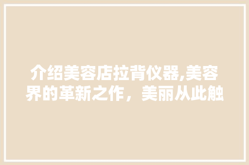 介绍美容店拉背仪器,美容界的革新之作，美丽从此触手可及