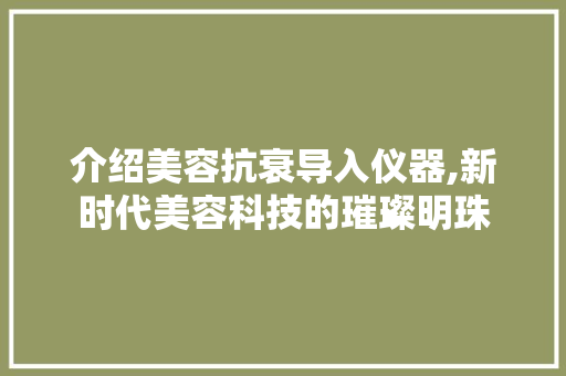 介绍美容抗衰导入仪器,新时代美容科技的璀璨明珠