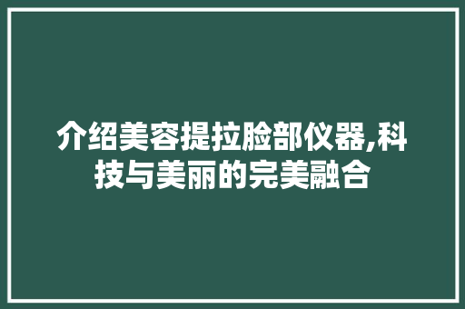 介绍美容提拉脸部仪器,科技与美丽的完美融合