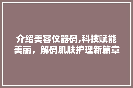 介绍美容仪器码,科技赋能美丽，解码肌肤护理新篇章