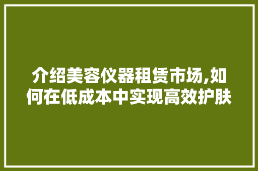 介绍美容仪器租赁市场,如何在低成本中实现高效护肤