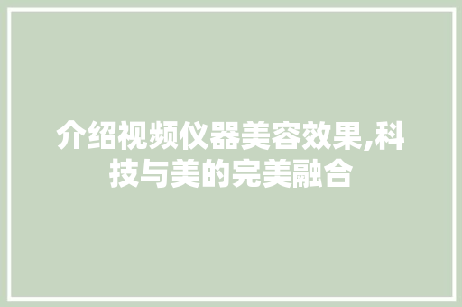 介绍视频仪器美容效果,科技与美的完美融合