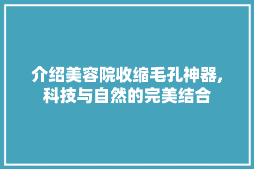 介绍美容院收缩毛孔神器,科技与自然的完美结合 综合便民