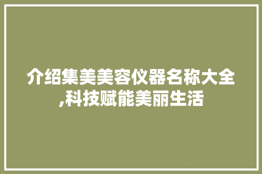 介绍集美美容仪器名称大全,科技赋能美丽生活 美体修身
