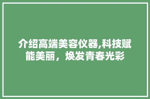 介绍高端美容仪器,科技赋能美丽，焕发青春光彩
