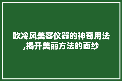 吹冷风美容仪器的神奇用法,揭开美丽方法的面纱