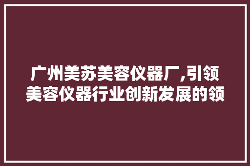 广州美苏美容仪器厂,引领美容仪器行业创新发展的领军企业 美体修身