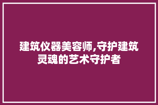 建筑仪器美容师,守护建筑灵魂的艺术守护者