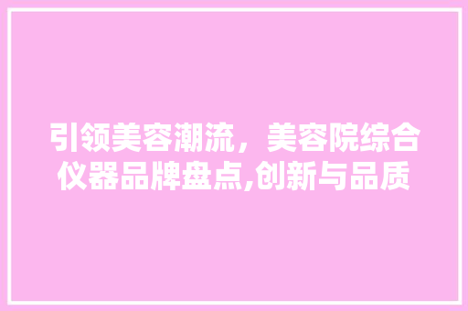 引领美容潮流，美容院综合仪器品牌盘点,创新与品质的完美结合