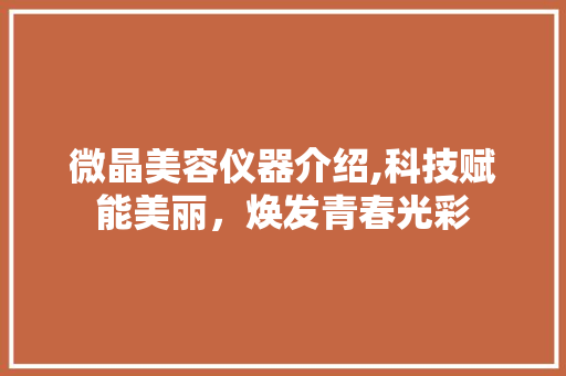 微晶美容仪器介绍,科技赋能美丽，焕发青春光彩 综合便民