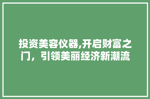投资美容仪器,开启财富之门，引领美丽经济新潮流 美体修身