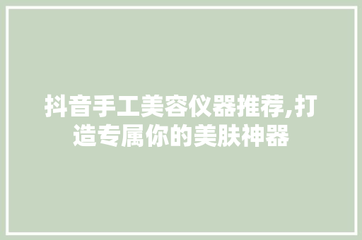 抖音手工美容仪器推荐,打造专属你的美肤神器