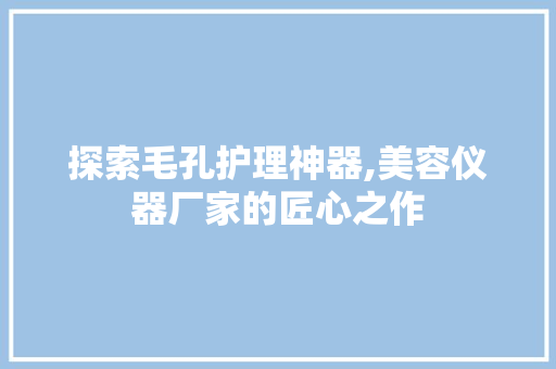 探索毛孔护理神器,美容仪器厂家的匠心之作