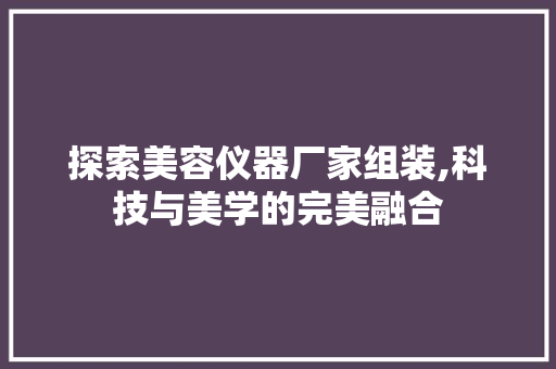 探索美容仪器厂家组装,科技与美学的完美融合