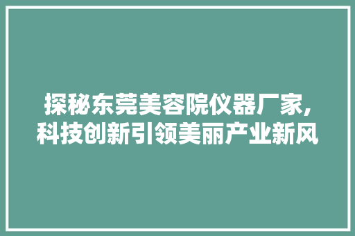 探秘东莞美容院仪器厂家,科技创新引领美丽产业新风尚