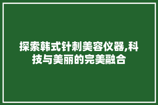 探索韩式针刺美容仪器,科技与美丽的完美融合