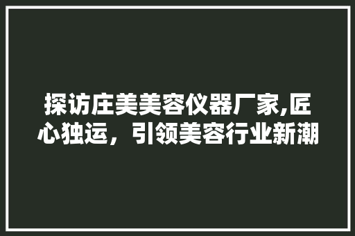 探访庄美美容仪器厂家,匠心独运，引领美容行业新潮流 美体修身