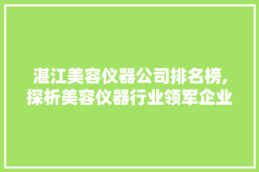 湛江美容仪器公司排名榜,探析美容仪器行业领军企业