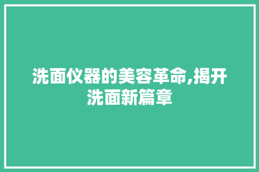 洗面仪器的美容革命,揭开洗面新篇章 饮食大全