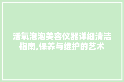 活氧泡泡美容仪器详细清洁指南,保养与维护的艺术 饮食大全