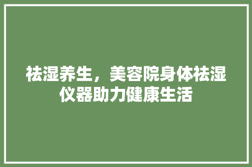 祛湿养生，美容院身体祛湿仪器助力健康生活