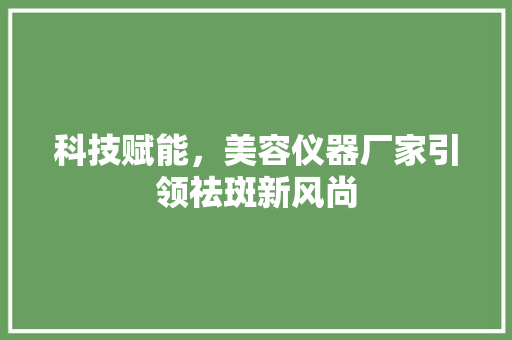 科技赋能，美容仪器厂家引领祛斑新风尚