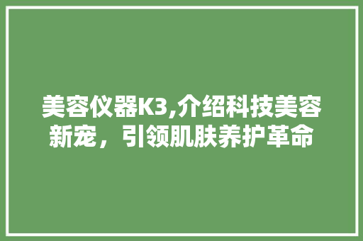 美容仪器K3,介绍科技美容新宠，引领肌肤养护革命