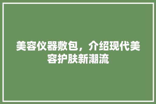 美容仪器敷包，介绍现代美容护肤新潮流