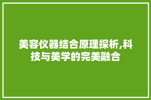 美容仪器结合原理探析,科技与美学的完美融合 母婴育儿 美容仪器结合原理探析,科技与美学的完美融合 母婴育儿