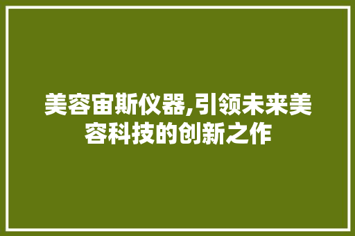 美容宙斯仪器,引领未来美容科技的创新之作