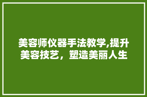 美容师仪器手法教学,提升美容技艺，塑造美丽人生