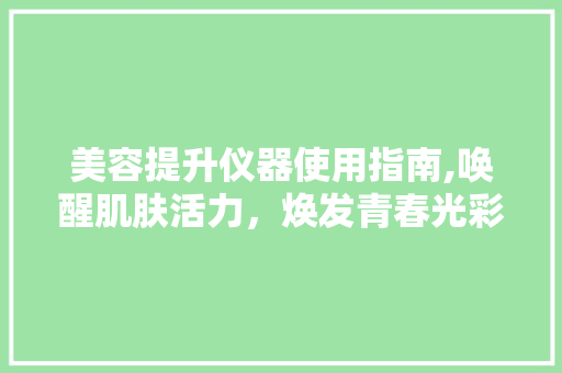 美容提升仪器使用指南,唤醒肌肤活力，焕发青春光彩 母婴育儿