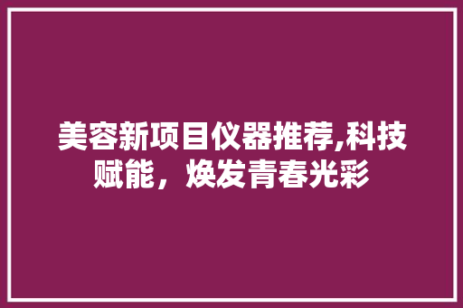 美容新项目仪器推荐,科技赋能，焕发青春光彩 母婴育儿