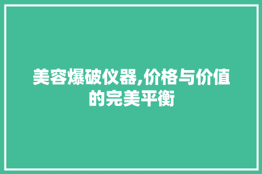 美容爆破仪器,价格与价值的完美平衡