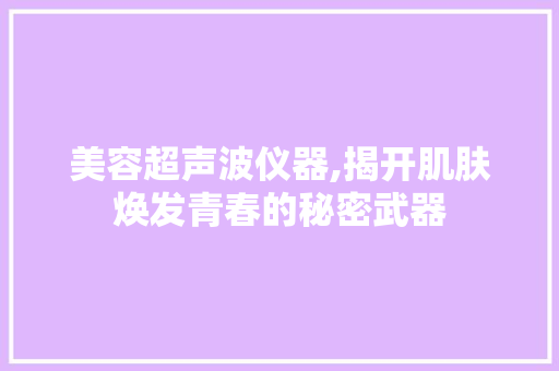 美容超声波仪器,揭开肌肤焕发青春的秘密武器