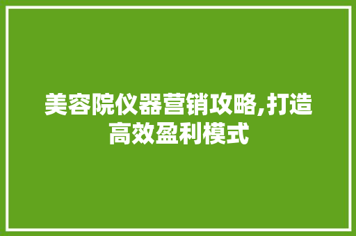 美容院仪器营销攻略,打造高效盈利模式