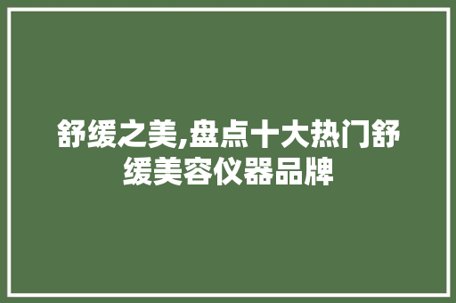 舒缓之美,盘点十大热门舒缓美容仪器品牌