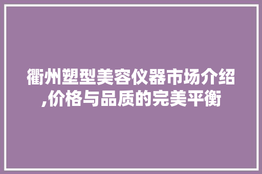 衢州塑型美容仪器市场介绍,价格与品质的完美平衡 母婴育儿