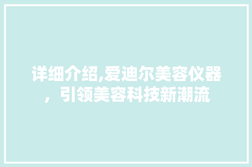 详细介绍,爱迪尔美容仪器，引领美容科技新潮流