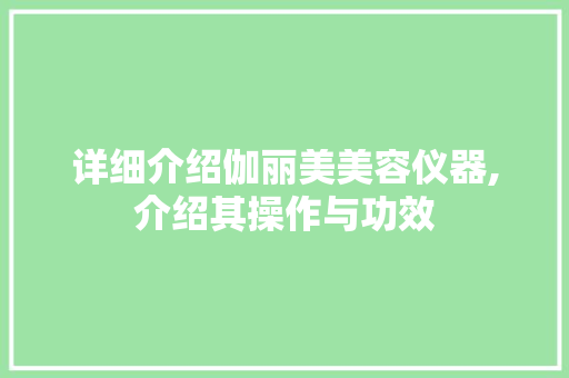 详细介绍伽丽美美容仪器,介绍其操作与功效