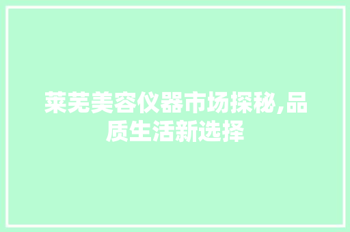 莱芜美容仪器市场探秘,品质生活新选择