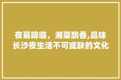 夜幕降临，湘菜飘香,品味长沙夜生活不可或缺的文化体验_夜生活湘菜 饮食大全