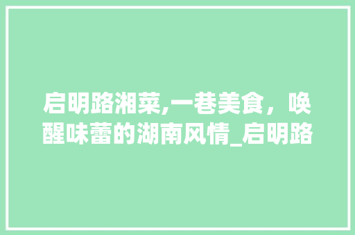 启明路湘菜,一巷美食，唤醒味蕾的湖南风情_启明路湘菜 饮食大全