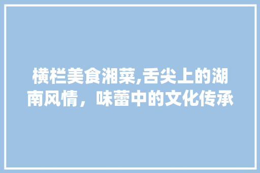 横栏美食湘菜,舌尖上的湖南风情，味蕾中的文化传承_横栏美食湘菜